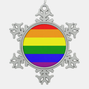 Rainbow flag snowflake pewter christmas ornament