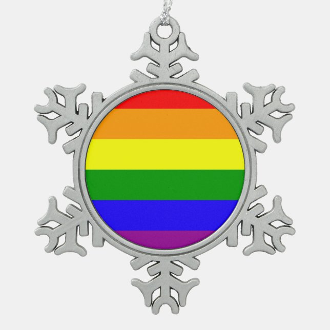 Rainbow flag snowflake pewter christmas ornament (Front)