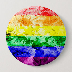 RAINBOW FLAG SQUARE WATERCOLOR 10 CM ROUND BADGE