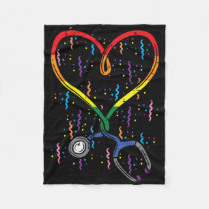 Rainbow Flag Stethoscope Heart Nurse Rn Scrub Gay Fleece Blanket