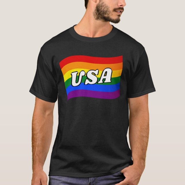 Rainbow Flag USA American Gay Pride LGBT LGBTQ T-Shirt (Front)
