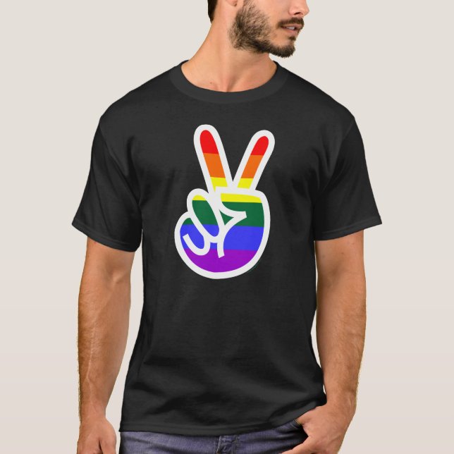 Rainbow Flag V-Sign Peace T-Shirt (Front)