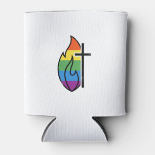 Rainbow Flame Cross Vintage Christian Vector Desig Can Cooler