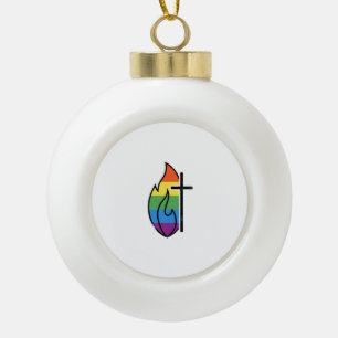 Rainbow Flame Cross Vintage Christian Vector Desig Ceramic Ball Christmas Ornament