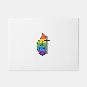 Rainbow Flame Cross Vintage Christian Vector Desig Doormat
