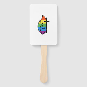 Rainbow Flame Cross Vintage Christian Vector Desig Hand Fan
