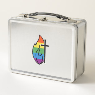 Rainbow Flame Cross Vintage Christian Vector Desig Metal Lunch Box