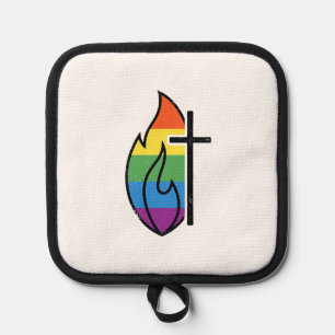 Rainbow Flame Cross Vintage Christian Vector Desig Pot Holder