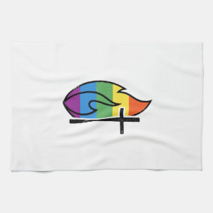 Rainbow Flame Cross Vintage Christian Vector Desig Tea Towel