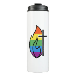Rainbow Flame Cross Vintage Christian Vector Desig Thermal Tumbler