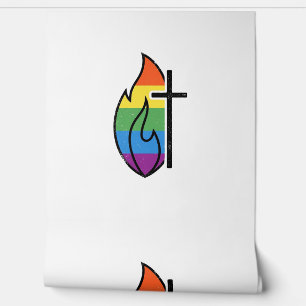 Rainbow Flame Cross Vintage Christian Vector Desig Wallpaper
