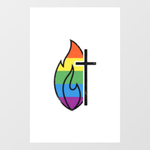Rainbow Flame Cross Vintage Christian Vector Desig Window Cling