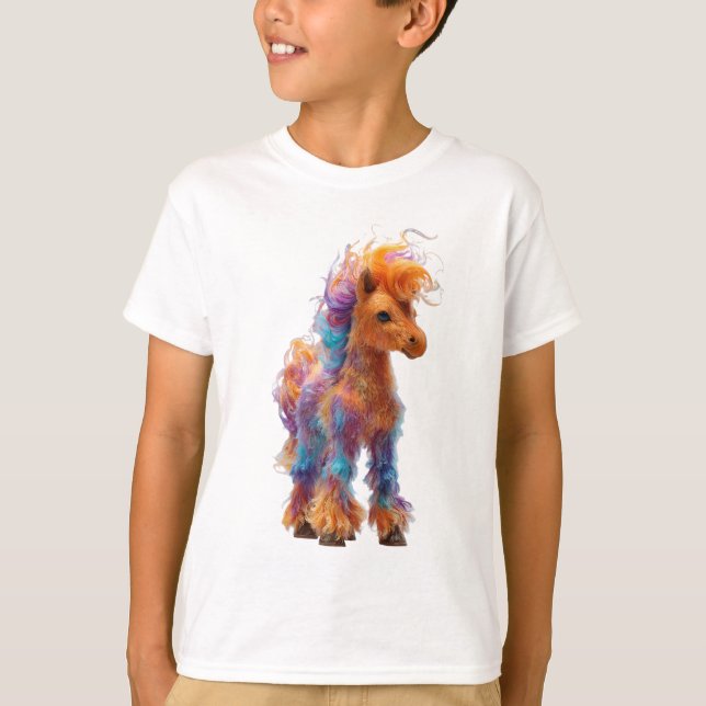Rainbow Flame Furry Pony Kids T-Shirt (Front)