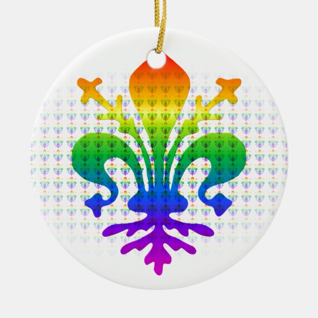 Rainbow Fleur-de-lis Ceramic Tree Decoration (Front)