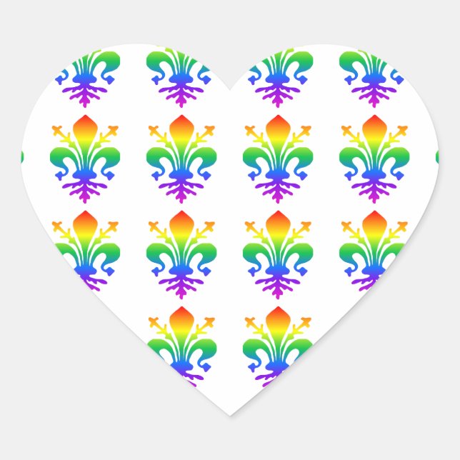Rainbow Fleur-de-lis Heart Sticker (Front)