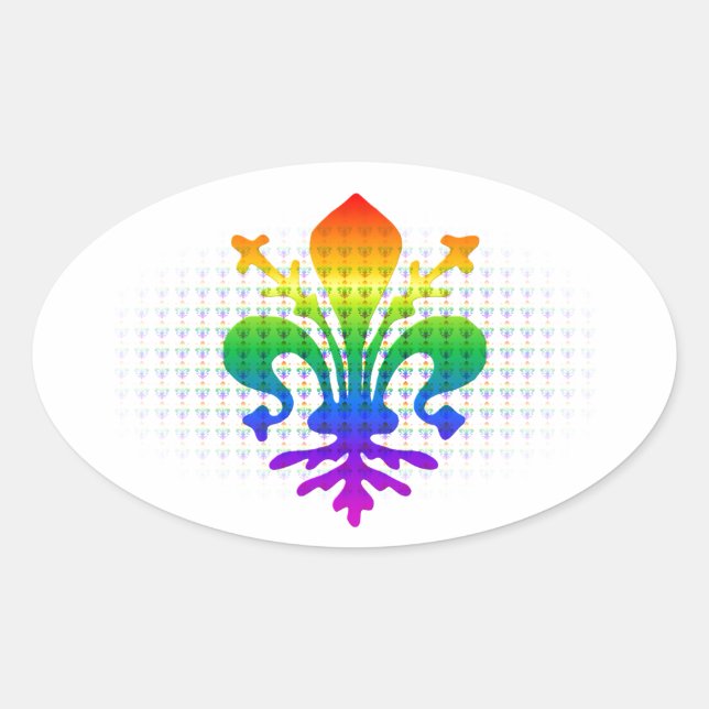 Rainbow Fleur-de-lis Oval Sticker (Front)