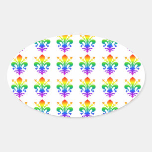 Rainbow Fleur-de-lis Oval Sticker