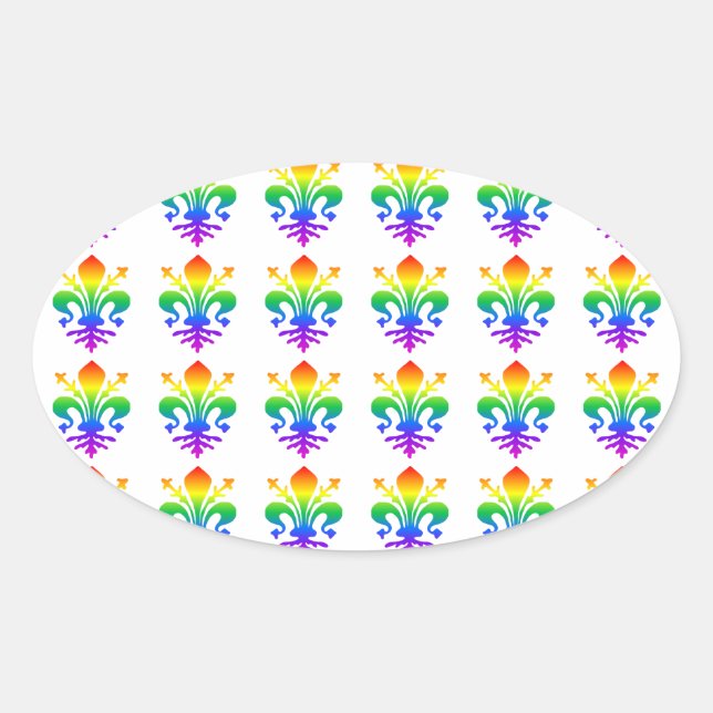 Rainbow Fleur-de-lis Oval Sticker (Front)