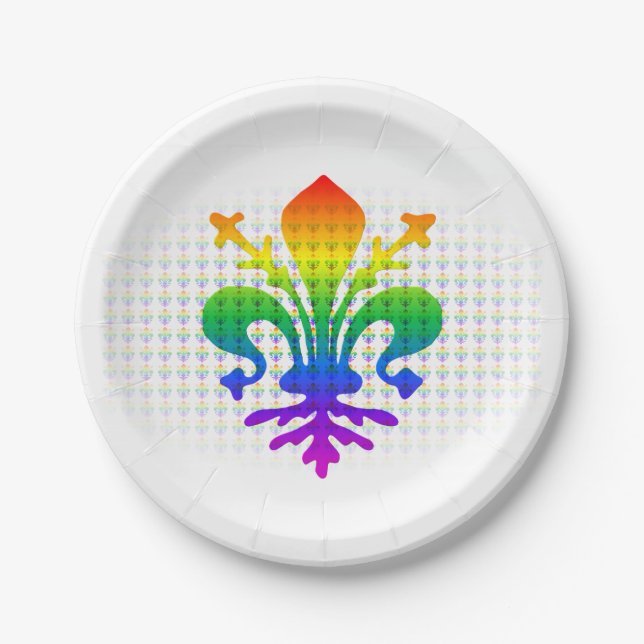 Rainbow Fleur-de-Lis Paper Plate (Front)