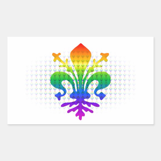 Rainbow Fleur-de-lis Rectangular Sticker (Front)
