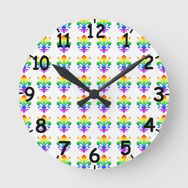 Rainbow Fleur-de-lis Round Clock (Front)