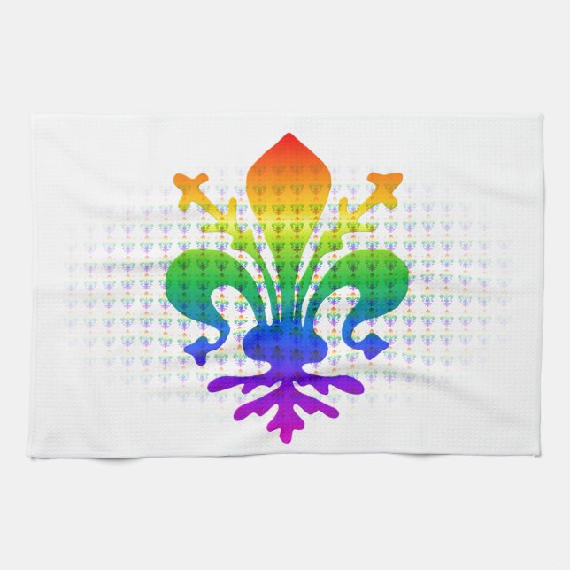 Rainbow Fleur-de-lis Tea Towel (Horizontal)
