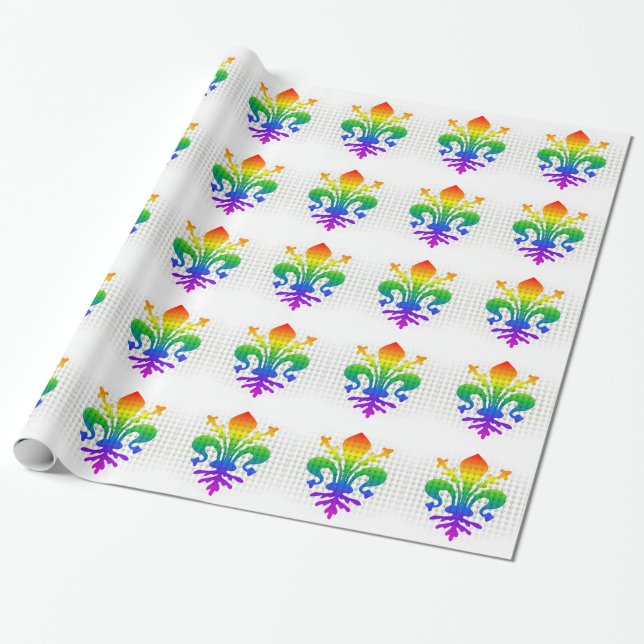 Rainbow Fleur-de-lis Wrapping Paper (Unrolled)