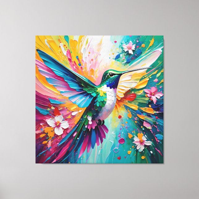 Rainbow Flight: Vibrant Hummingbird Canvas Print (Front)