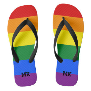 Rainbow flip flops with personalised monogram
