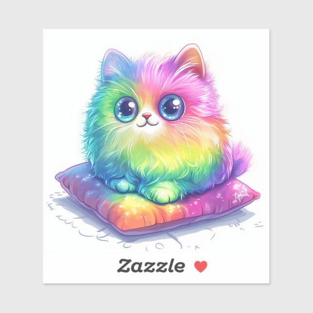 Rainbow Floofy Persian Cat Sticker – Colourful Fun (Sheet)
