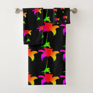 Rainbow Floral Black Bath Towel Set