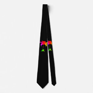 Rainbow Floral Black Tropical Neck Tie
