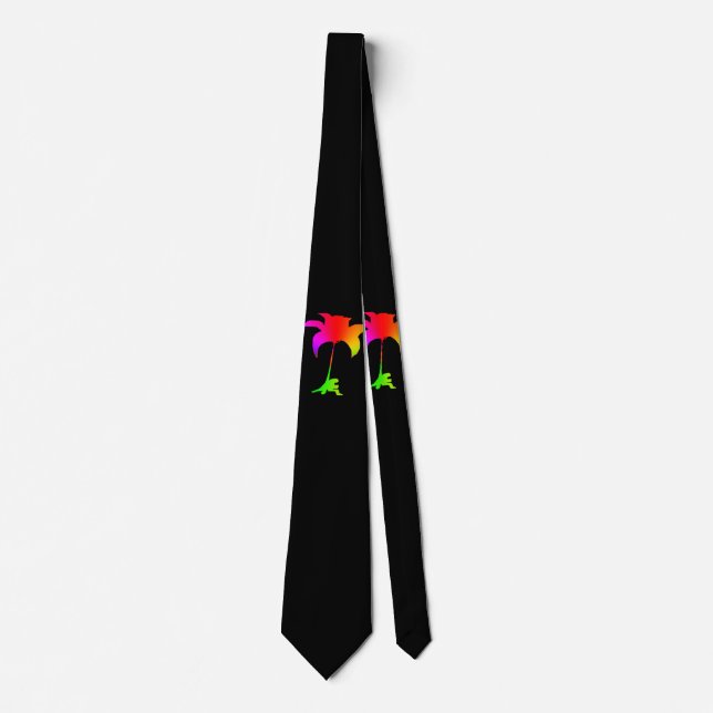 Rainbow Floral Black Tropical Neck Tie (Front)