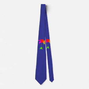 Rainbow Floral Blue Tropical Neck Tie