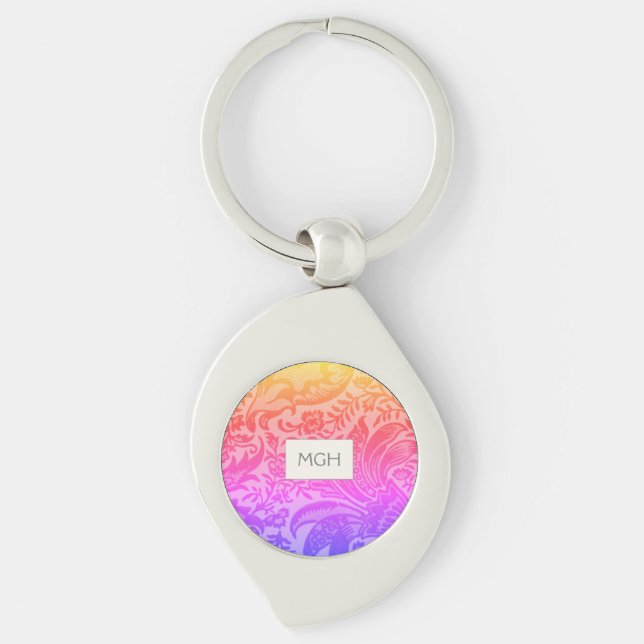 Rainbow Floral Botanical Monogram Key Ring (Front)
