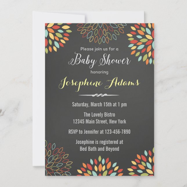 Rainbow Floral Chalkboard Baby Shower Invitation (Front)