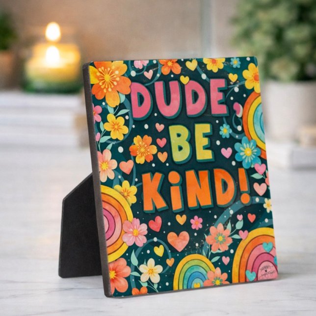 Rainbow Floral Dude Be Kind Inspirivity Plaque (Creator Uploaded)