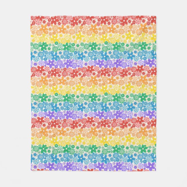Rainbow Floral Flowers Colourful Pride Pattern Fleece Blanket (Front)