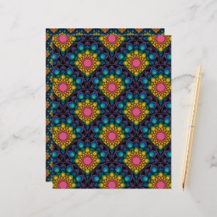 Rainbow Floral Fountain Mandala Art Deco Scallop