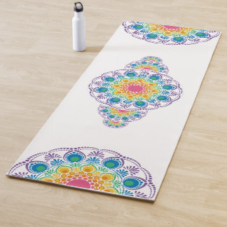 Rainbow Floral Fountain Ornamental Dot Mandala Yoga Mat