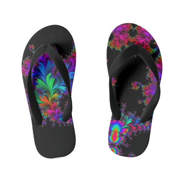 rainbow floral fractal art kid's flip flops (Footbed)
