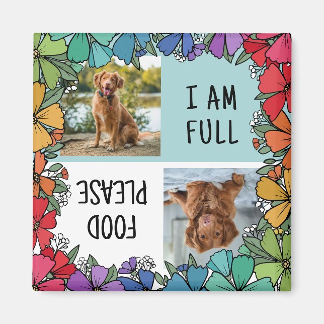 Rainbow Floral Frame Dog Fed Photo Magnet (Front)