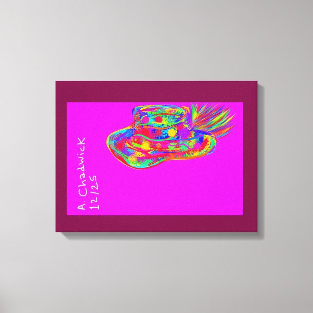 Rainbow Floral Fur Feathered Hat Canvas Print (Front)