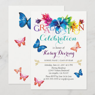 Rainbow Floral Graduation Celebration Invitation