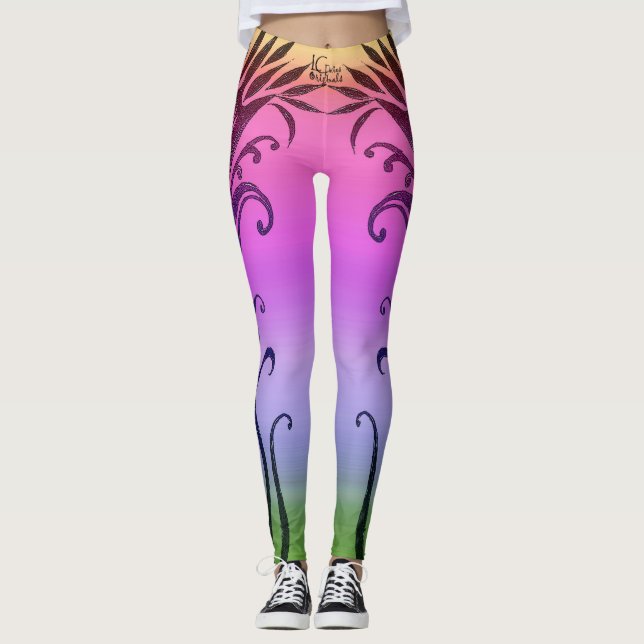 Rainbow Floral Ink Design Leggings (Front)