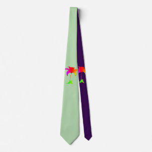 Rainbow Floral Mint Green Purple Tropical Neck Tie