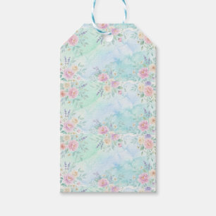 rainbow floral pastel watercolor blue green backgr gift tags