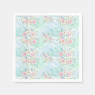 rainbow floral pastel watercolor blue green backgr napkin