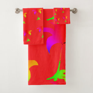 Rainbow Floral Red Bath Towel Set
