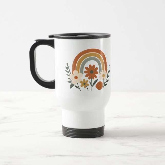 Rainbow Floral Retro Travel Mug (Left)